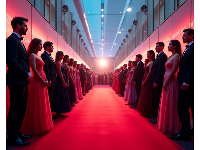 Celebrities on a red carpet at a glamorous event