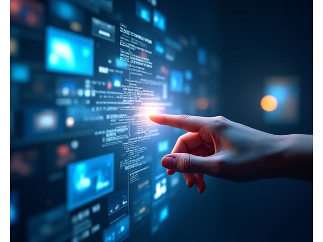 Person interacting with a holographic display or advanced digital interface