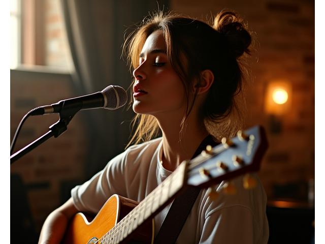 Young Australian female singer-songwriter playing guitar