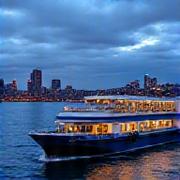 Sydney ferry on the harbour during twilight
