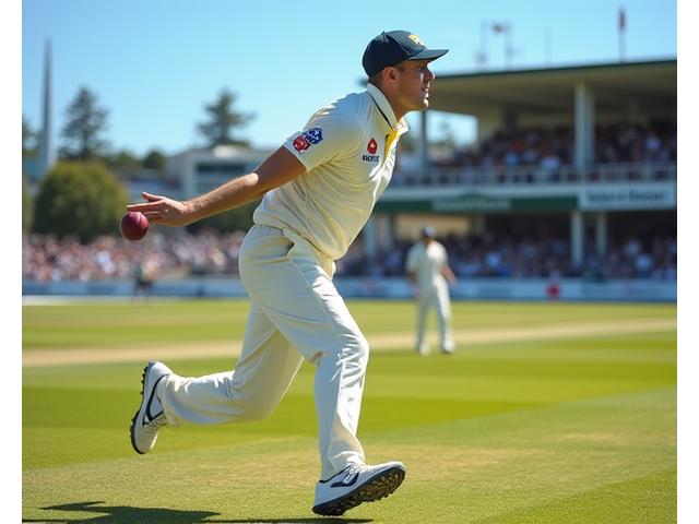 Australian cricketer bowling during an Ashes test match