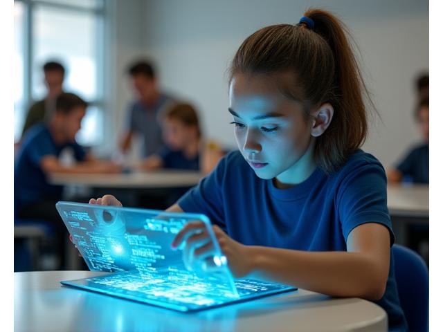 Student interacting with an AI interface on a tablet