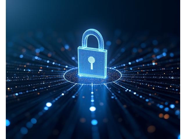 Abstract digital lock icon with network lines