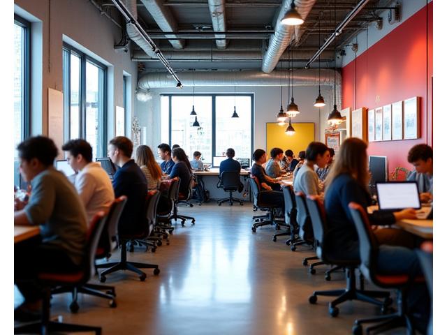 Modern co-working space with people collaborating