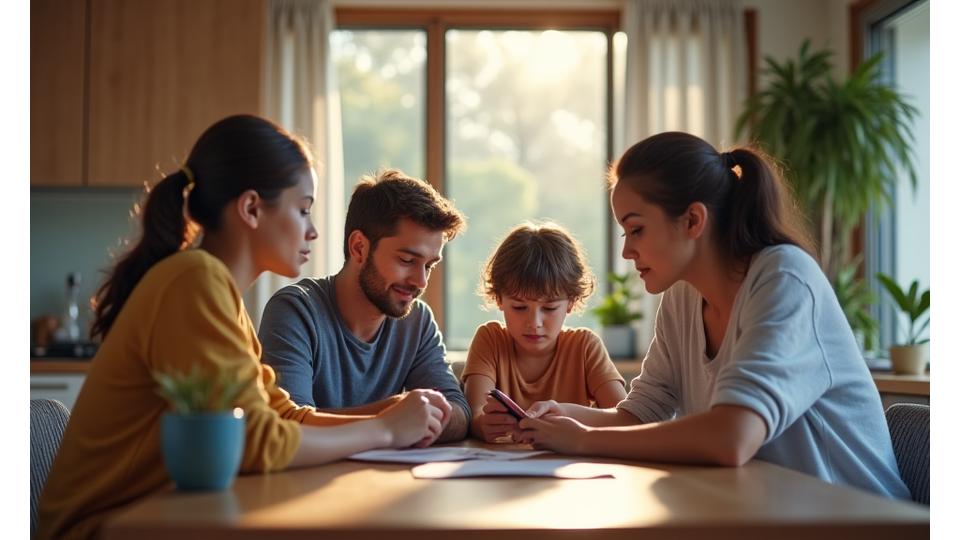 Australian family having lunch around a table