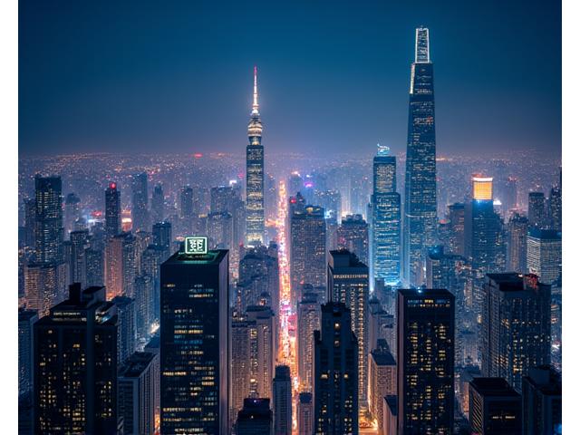 Modern Chinese city skyline at night