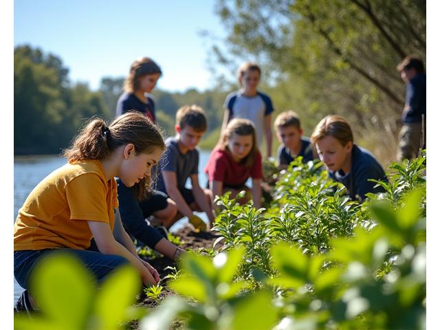 Children participating in a vibrant community clean-up drive at a local park.