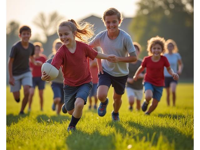 Kids playing rugby in a local park