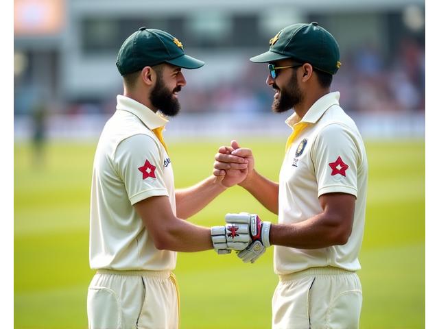 Australian and Indian cricketers shaking hands after a match