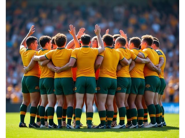 Wallabies rugby team celebrating a try