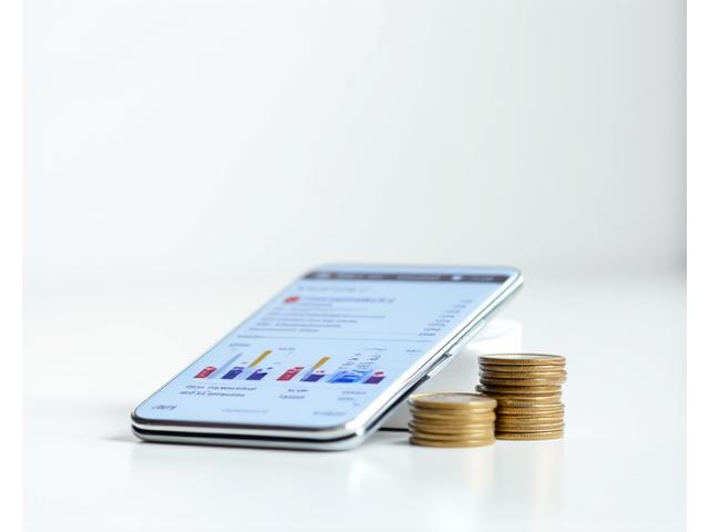 Modern smartphone displaying a detailed review page, next to Australian dollar coins.