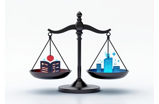 Stylized graphic of balanced scales, with one side representing user rights and the other news service responsibilities, symbolizing fair dispute resolution.
