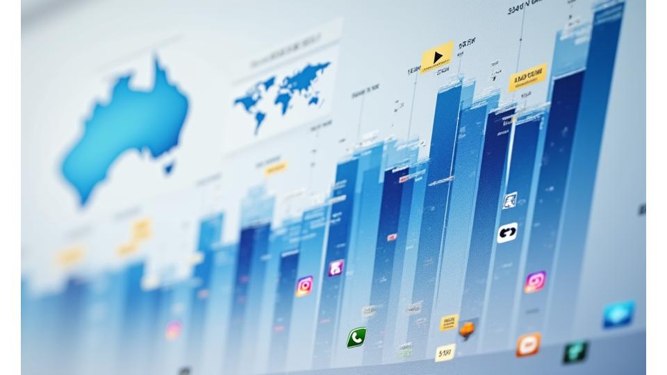 Dynamic dashboard showing real-time viral content metrics with trending upward graphs and social media icons, reflecting fast-moving online trends in Australia.